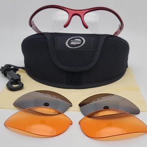 Performance Cycling Squash Racquetball Red Frame 3x Lens Set Sunglasses w/ Case